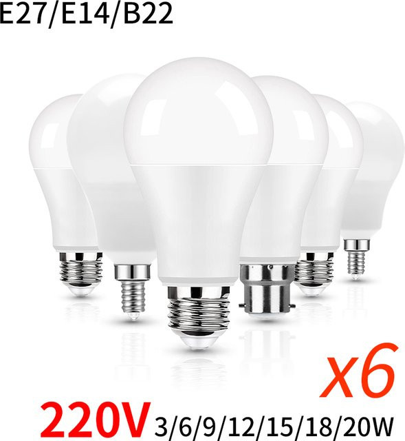 6er Set LED Leuchtmittel für E27 E14 B22 Fassungen, 6W, Kaltweiß, Modernes Design - Bild 1