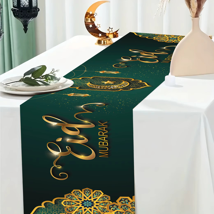 VIKAMA Ramadan Tischläufer mit Eid Al Fitr Motiv in Grün aus Leinen, B/H: 90 x 33 cm - Bild 3