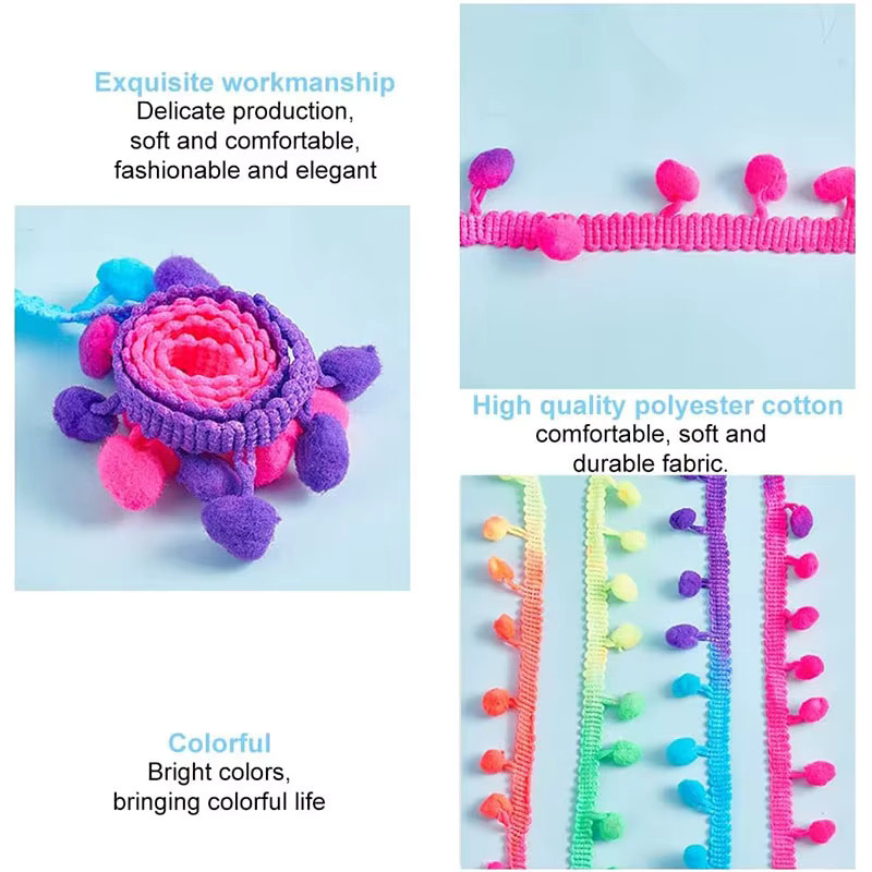 Regenbogenfarben Pom Pom Spitzenbesatz Kugelband für DIY Handwerk und Nähen, Multicolour, 18,3 Meter - Bild 3