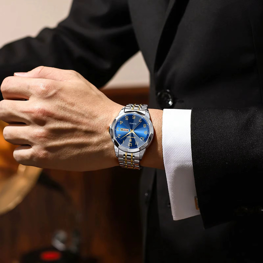 POEDAGAR Armbanduhr Quarz, Edelstahl, Blau, Herren - Bild 6
