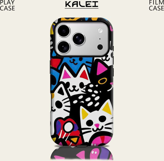 Magnetische Tough Case Handyhülle Pop Art Cat Parade für iPhone 17 16 15 14 Pro Max Plus, Mehrschichtig, Multicolour - Bild 1