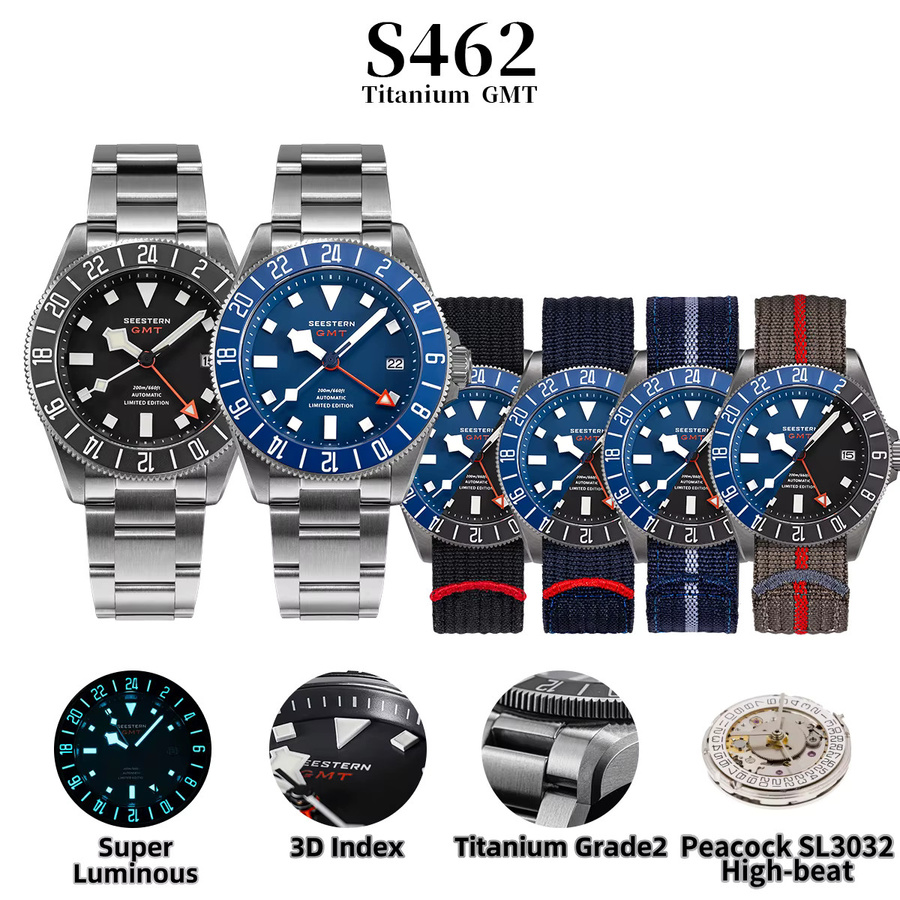 SUGESS Armbanduhr Titan, Automatik, GMT, Saphirglas, Schwarz, Herren - Bild 2