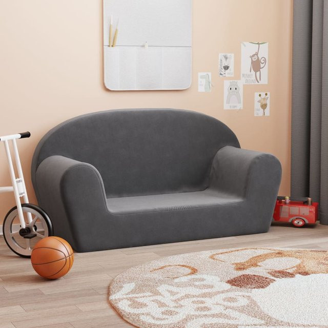 vidaXL Kindersofa 2-Sitzer aus weichem Plüsch in Anthrazit/Grau mit Maßen B: 84,0 cm, T: 34,0 cm, H: 45,0 cm - Bild 1