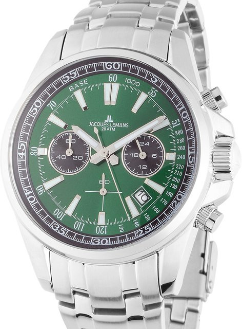 Jacques Lemans Chronograph, Edelstahl, Grün, Quarz, 44 mm, Herren - Bild 1