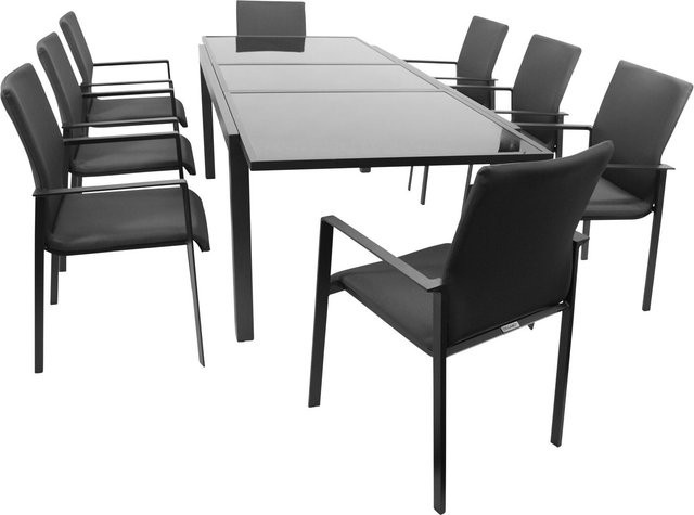 DEGAMO Gartenmöbel Garnitur TORINO 9-teilig in Grau aus Alu, Glas und Kunstgewebe - Bild 1