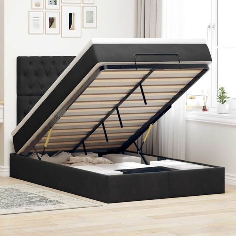Vidaxl Ottoman Polsterbett mit Matratze und LED in Schwarz aus Samt, B/T: 120 x 190 cm - Bild 1