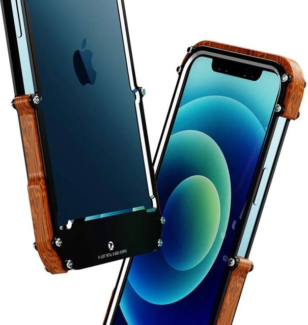 Stoßfeste Schutzhülle aus Aluminium und Holz für iPhone 13, 14, 15 und 16 Pro Max in Schwarz - Bild 1