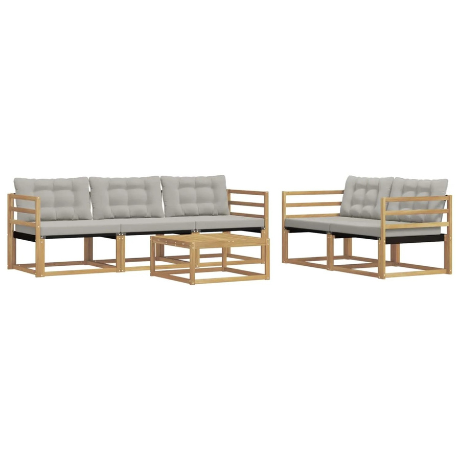 vidaXL Outdoor-Sofagarnitur aus Akazienholz mit Textilene-Polstern und Couchtisch, 6-teiliges Set, Weiß und Grau, B/T/H: 79 x 79 x 37 cm - Bild 2
