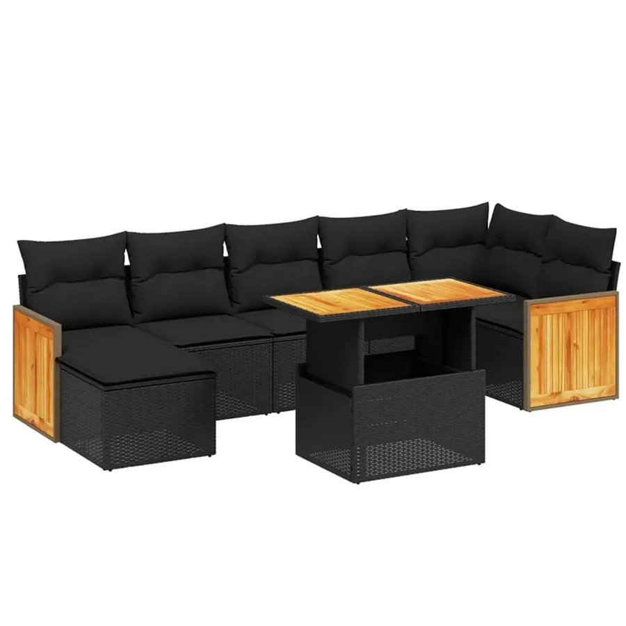 vidaXL 8-teilige Garten-Sofagarnitur in L-Form aus schwarzem Poly-Rattan mit Kissen und pulverbeschichtetem Stahlrahmen - Bild 2