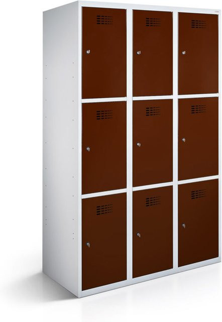 rotstahl Fächerschrank mit 9 Fächern in Braun und lichtgrauem Korpus, B/T/H: 90 x 50 x 180 cm - Bild 1