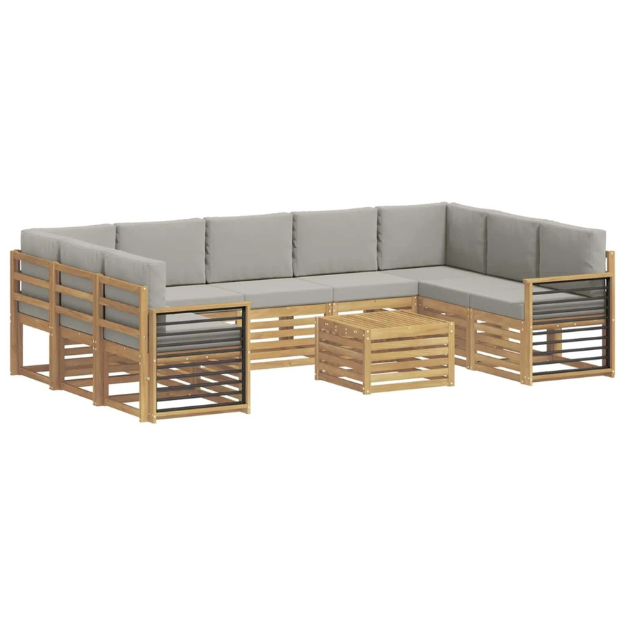 vidaXL Sofagarnitur 10er Set in Weiß und Hellgrau mit Akazienholz-Gestell und Polsterung, B/T/H: 59 x 59 x 37 cm - Bild 2