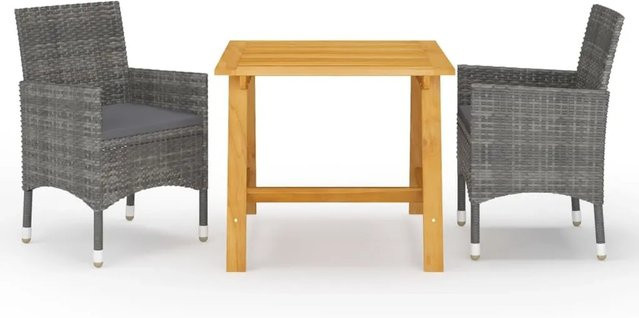vidaXL 3-tlg Garten-Essgruppe Modell 8 in Grau aus Akazienholz und Rattan - Bild 1