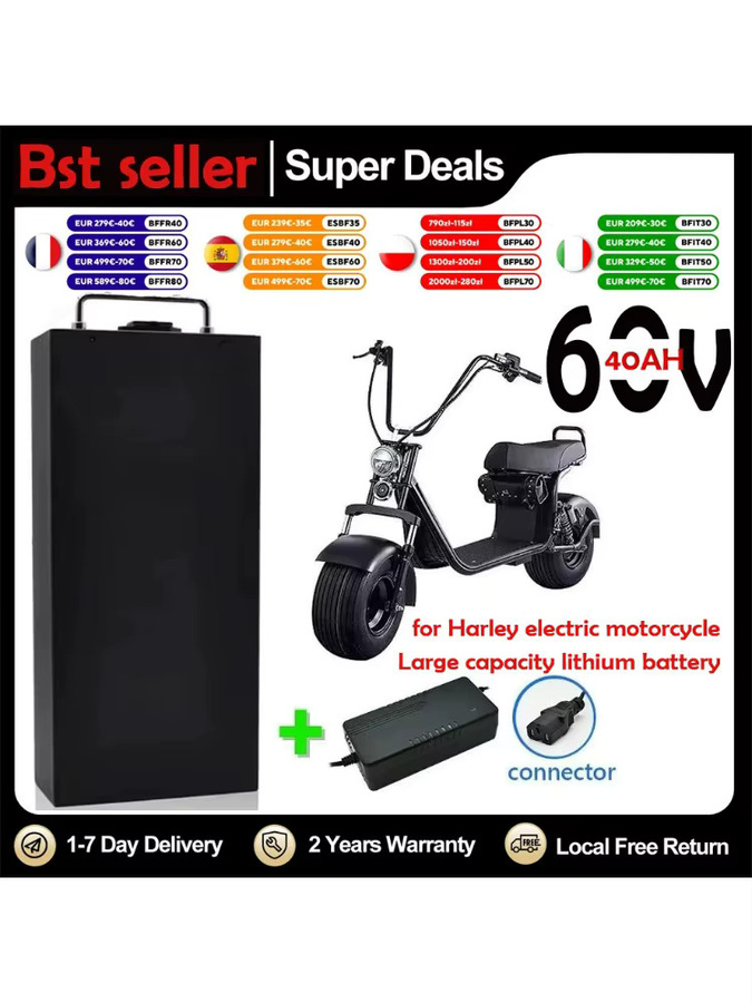 Ddadache Li-Ion Akku 60V 40Ah für 2000W Harley Citycoco Elektroroller, Schwarz - Bild 5