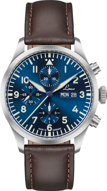 Laco Fliegeruhr, Automatik, Edelstahl, Blau, Leder, 10 ATM - Bild 1