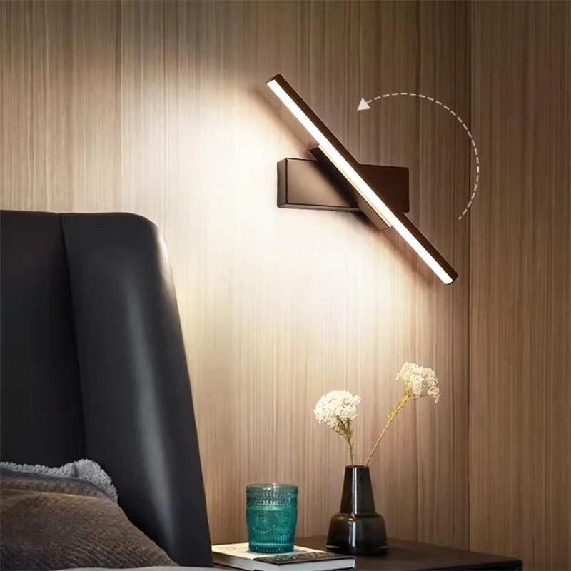 Moderne LED-Wandleuchte Sanoni in Schwarz, drehbare lineare Spiegellampe mit warmweißem Licht für Badezimmer, Schlafzimmer und Wohnzimmer - Bild 3