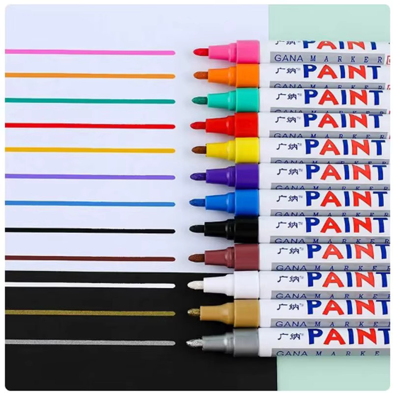 Bunte Permanent-Farbmarker Set mit 12 Farben, wasserfeste Bullet-Marker für Reifenprofil, Gummi, Stoff und Metall - Bild 2