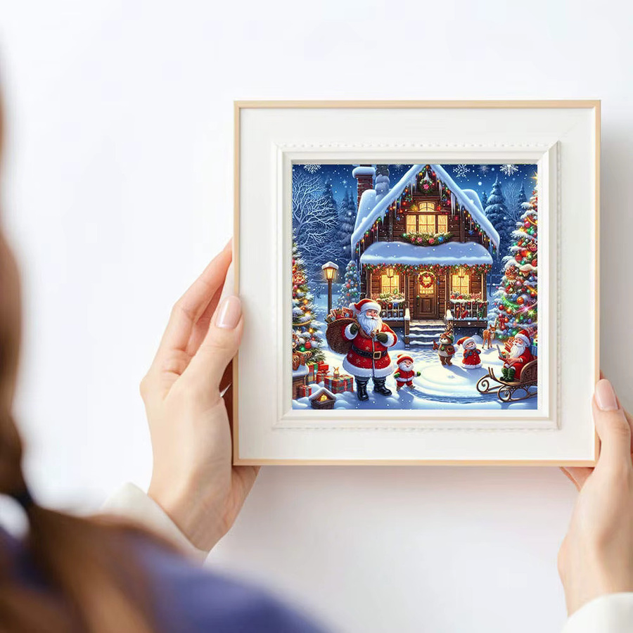 HUACAN Diamant-Malerei Weihnachtshütte und Weihnachtsszene als 5D-Diamant-Stickset mit vollen Bohrern in Multicolor - Bild 3