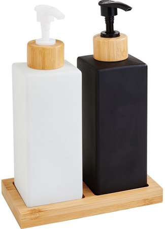 VBS Seifenspender-Set Black & White mit Bambus-Tablett, Glas und Keramik, B/T/H: 19,0 x 8,0 x 3,0 cm