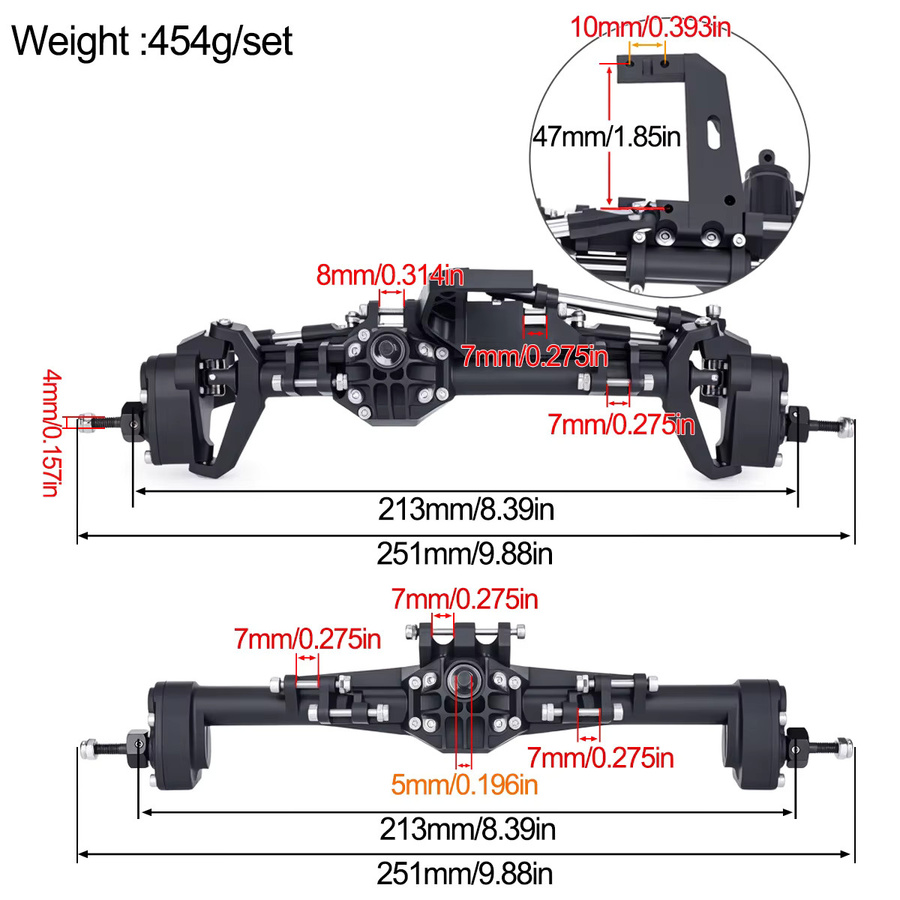 Fimonda Portal-Achsensatz, Kunststoff, Vorder- und Hinterachsen, 1/10 RC Crawler Auto Upgrade - Bild 3