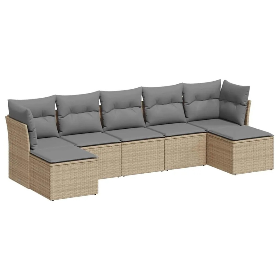 vidaXL 7-tlg. Garten-Sofagarnitur in L-Form mit Kissen, Hellgrau, Poly Rattan und Metallgestell - Bild 2