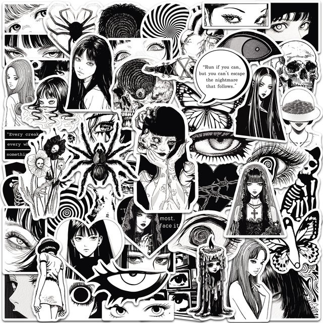 50er-Pack Anime-Graffiti-Aufkleber in Schwarz-Weiß, wasserfeste Sticker für Skateboards, Handys und Notebooks - Bild 1