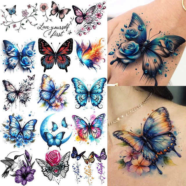 FANRUI Temporäre Schmetterlings-Tattoos, 1 Blatt, Damen - Bild 1