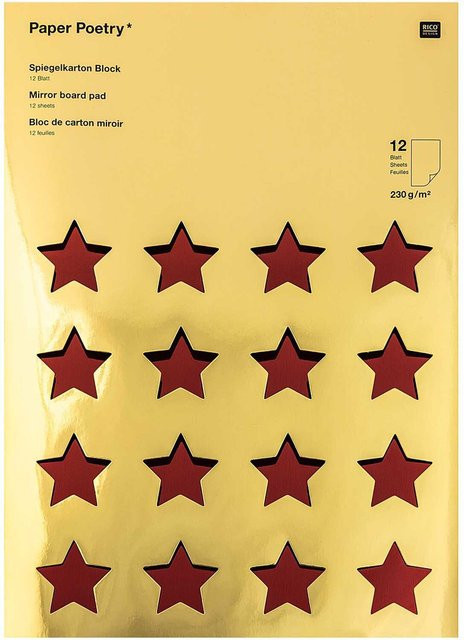 Rico Design Paper Poetry Spiegelkartonblock in Rot, Grün, Gold und Silber, 12 Blatt, B: 21 cm, H: 29,5 cm, 230 g/m² - Bild 1
