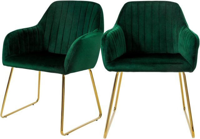 ML-Design Esszimmerstühle 2er Set aus Samt in Grün mit Armlehnen und Metallgestell - Bild 2