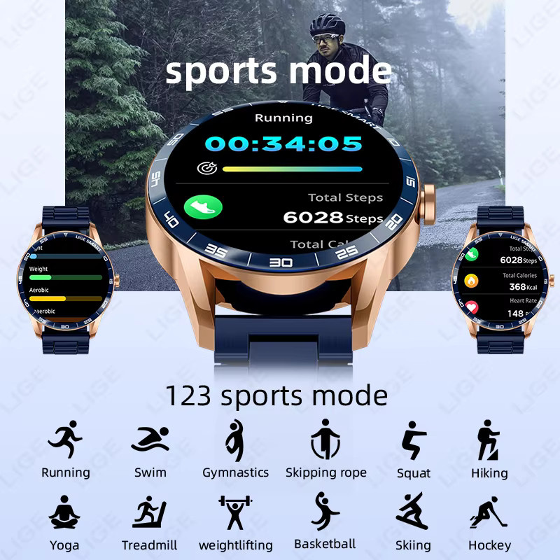 LIGE Smartwatch für Herren mit 1,38 Zoll HD-Display, Bluetooth-Anruf, Gesundheitsmonitor, Sport-Pedometer und IP68 wasserdicht, Farbe: Schwarz - Bild 6