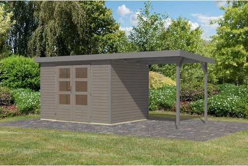 KARIBU Gartenhaus Osterby 4 D aus nordischem Fichtenholz mit Pultdach in Grau, B/H/T: 538 x 209 x 213 cm - Bild 1