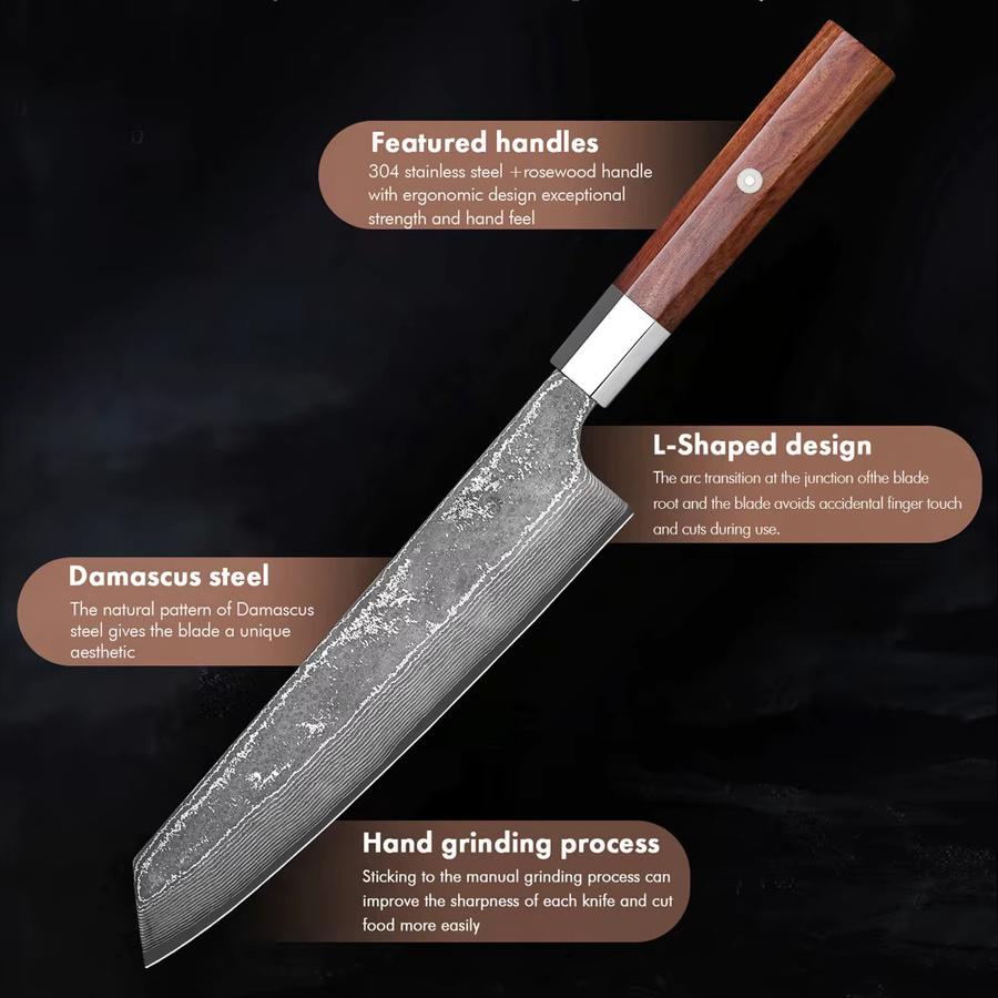 MOSTODOZO Kiritsuke Kochmesser aus handgefertigtem Damaszener Stahl mit Holzgriff, 20,8 cm - Bild 5