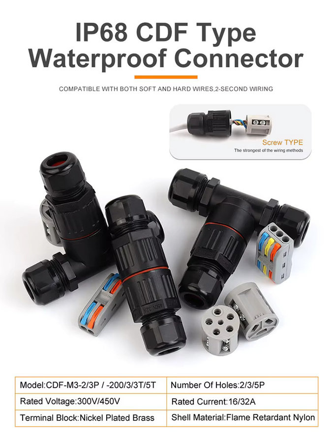 DIY GO IP68 Elektrischer wasserdichter Stecker für Outdoor-Anwendungen mit 2/3/5 Pin und Push-in Terminal Block für schnelle Kabelanschlüsse - Bild 6