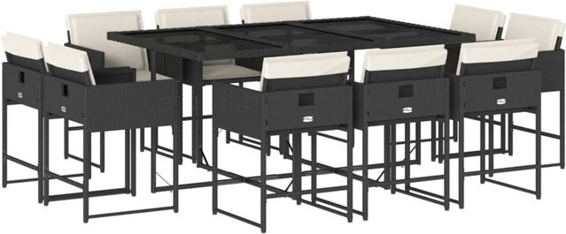vidaXL 11-tlg Garten-Essgruppe aus PE-Rattan mit Kissen und Hartglas in Schwarz - Bild 1