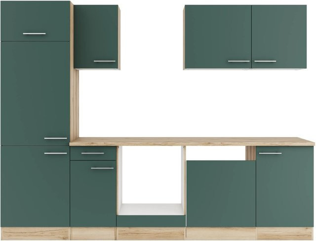 OPTIFIT Savona405 Küchenzeile in Steingrün, moderne Küchenzeile aus melaminbeschichteter Qualitätsspanplatte, Breite: 270 cm - Bild 1