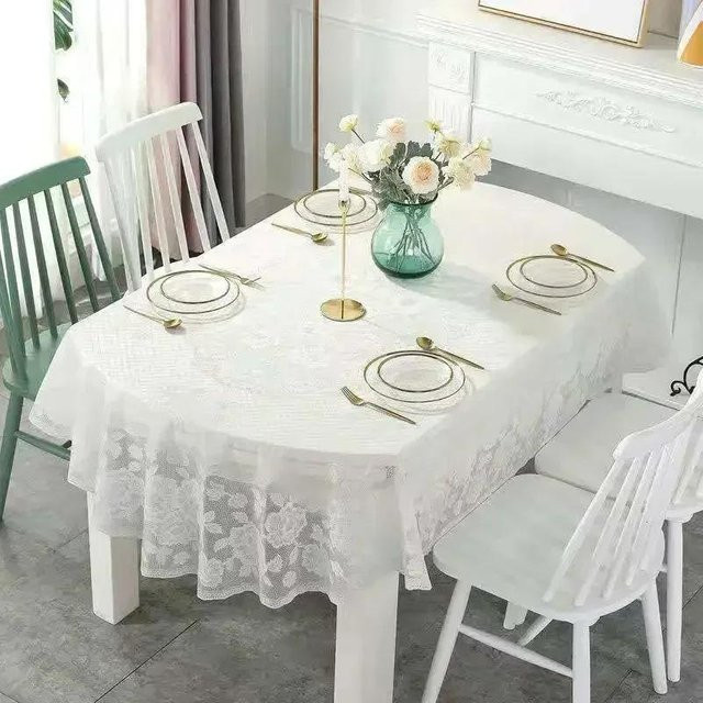 Wasserdichte und hitzebeständige Tischdecke von JINGYUE Pet in Weiß mit floralem Design, B/L: 150 x 230 cm - Bild 1