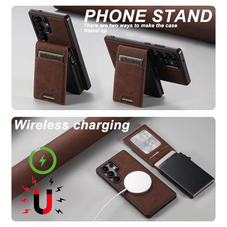 SUTENI Luxus PU Leder Brieftasche Handyhülle mit Magnetischem kabellosem Laden und Kartenfach für Samsung S26 Ultra und Samsung S25 Plus in Schwarz oder Braun - Bild 4