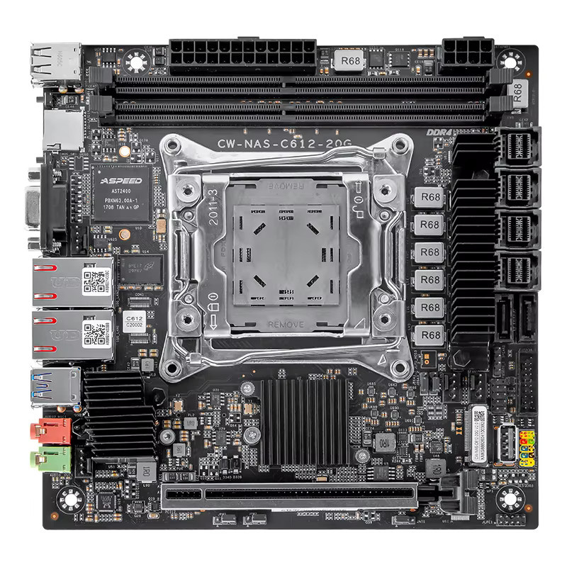 SZJN CW-NAS-C612-20G Mini ITX Server-Motherboard LGA2011-3 für Xeon E5 V3 V4, Dual Intel X550 10G LAN, DDR4 ECC, Dual M.2 NVMe, Schwarz - Bild 2