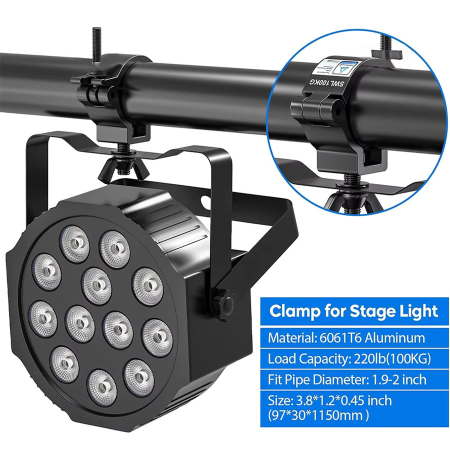 GOTSTAGE 10er Set Aluminium Bühnenbeleuchtungshalterung in Schwarz für Moving Head und Par-Licht, Klemme für 48–51 mm - Bild 2