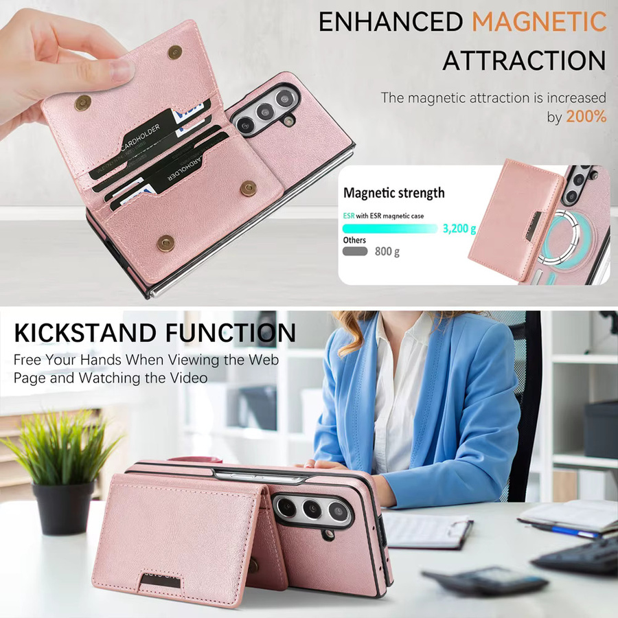 2-in-1 Ledertasche für Samsung Galaxy Z Fold 7 6 5 4 3 mit magnetischem Kartenhalter und Ständer in Braun - Bild 4