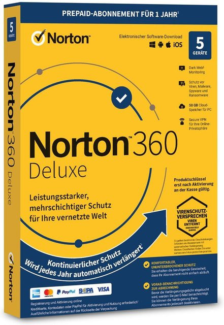 Norton Lieflock 360 Deluxe Sicherheitssoftware für 5 Geräte mit 50 GB Cloud-Backup für PC (1 Jahr) - Bild 1
