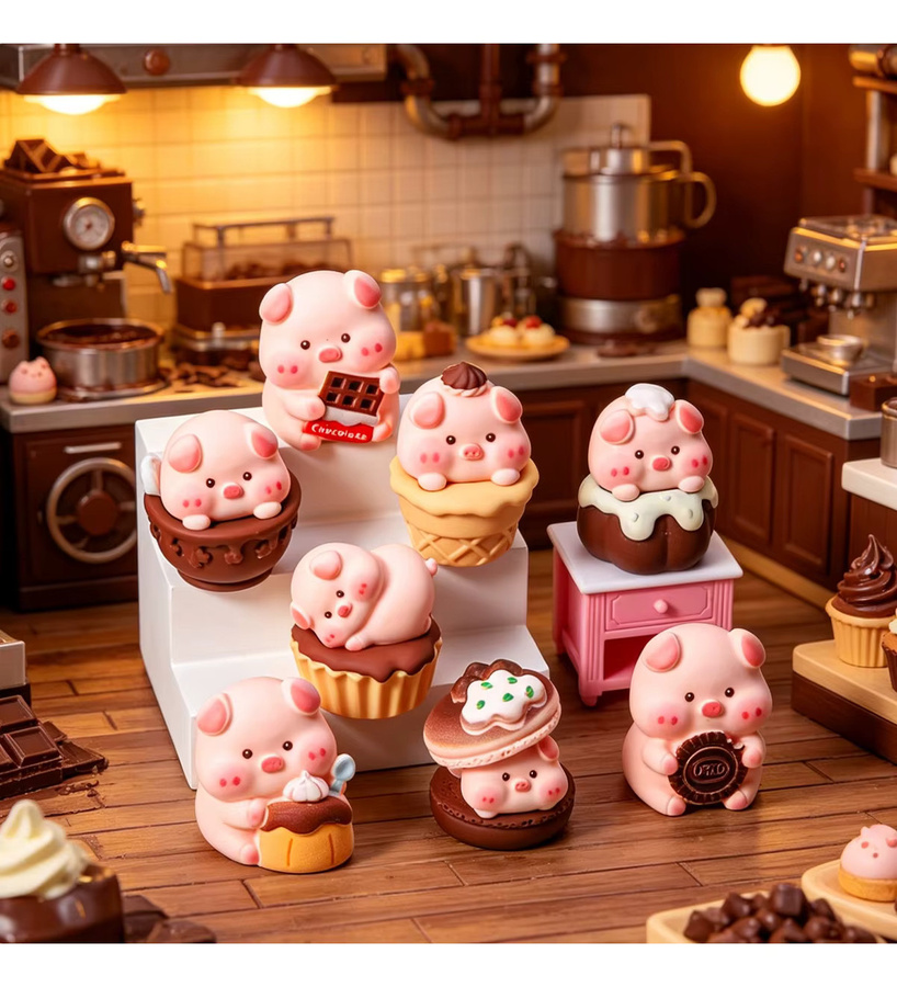 mobokono Schokoladen-Schweinchen-Figuren, Mini-Figurinen, 8-teiliges Set - Bild 2