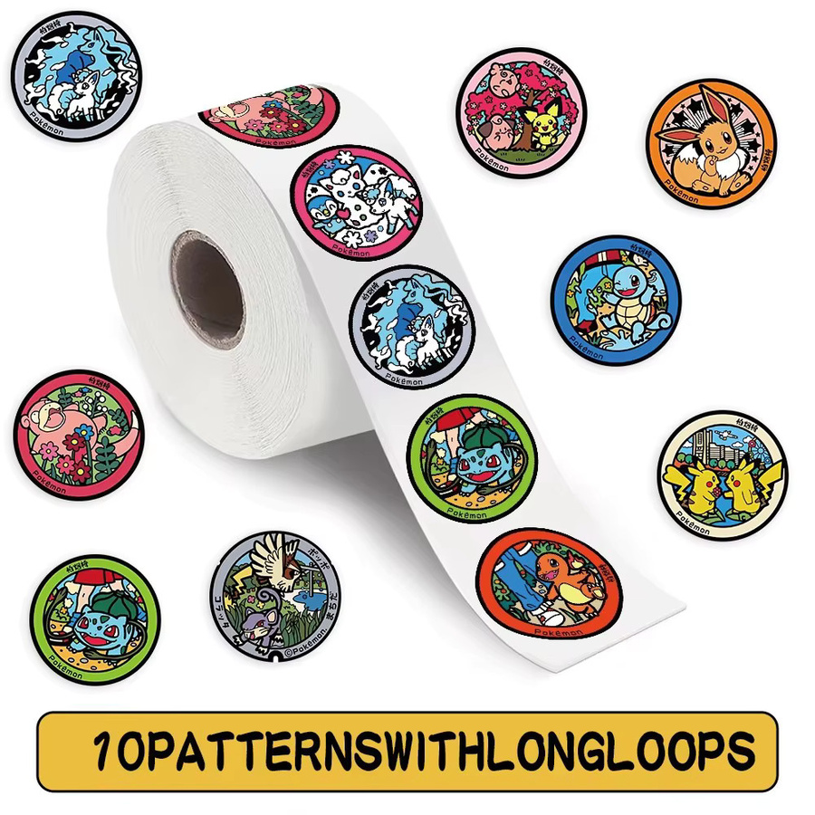 Bandai Pokemon Cartoon Runde Karten-Siegelaufkleber aus PVC, 500 Stück pro Rolle, Mehrfarbig - Bild 3