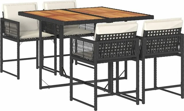 vidaXL 5-teilige Garten-Essgruppe aus PE-Rattan und Akazienholz mit Kissen in Schwarz und Braun - Bild 1