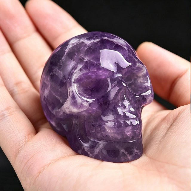 Handgeschnitzte Amethyst Kristallschädel-Figur von Binchi Outdoor Product in Lila, 2 Zoll Dekorationsornament aus Naturstein - Bild 1