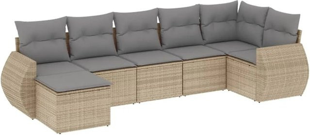 vidaXL 7-tlg Garten-Sofagarnitur aus Poly-Rattan mit Kissen in Beige - Bild 1