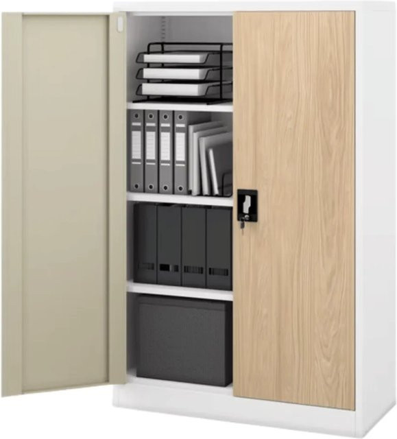 JAN NOWAK Aktenschrank KEVIN mit Flügeltüren und Schloss, Weiß-Sonoma Eiche, B/H/T: 90 x 140 x 40 cm - Bild 1