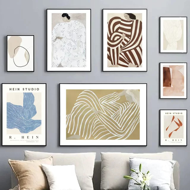 Potdemiel Skandinavische Vintage-Wandkunst mit geometrischen abstrakten Linien als HD-Leinwand-Poster für dein Zuhause - Bild 1
