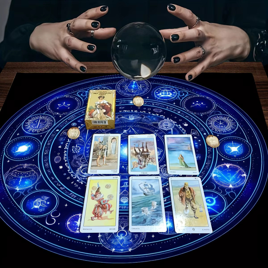 VIKAMA Mystic Tarot Tischset in Blau mit Boho-Astrologie-Design für deine Mottoparty oder als Altartuch - Bild 2