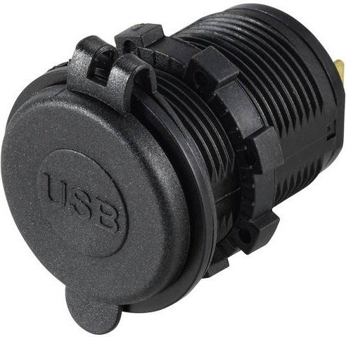 Voltcraft USB-Doppelsteckdose 12-24V 4,8A mit Schutzdeckel in Schwarz - Bild 1