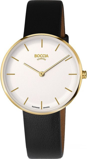 Boccia Damenuhr, Titan, Quarz, 35 mm, Leder, Weiß - Bild 1
